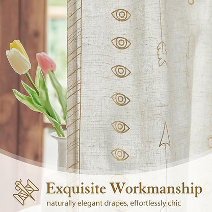 Gold Foil Linen Curtains for Bedroom, 96 Inches Long Moroccan Curtains for - Image 4