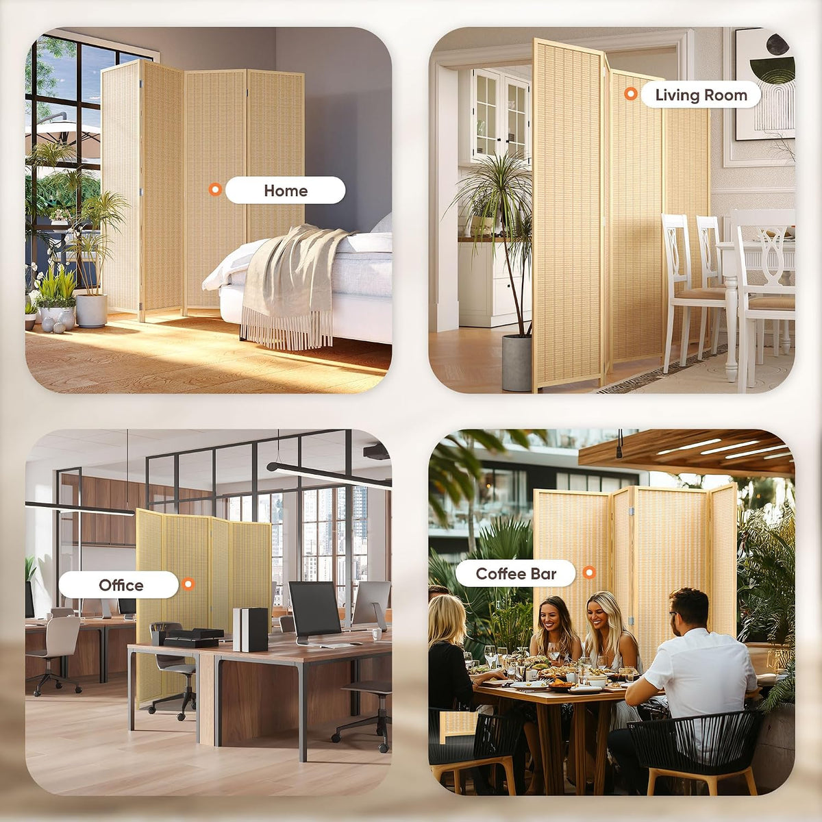 jostyle room divider 4 panel folding privacy screen, front angle view
