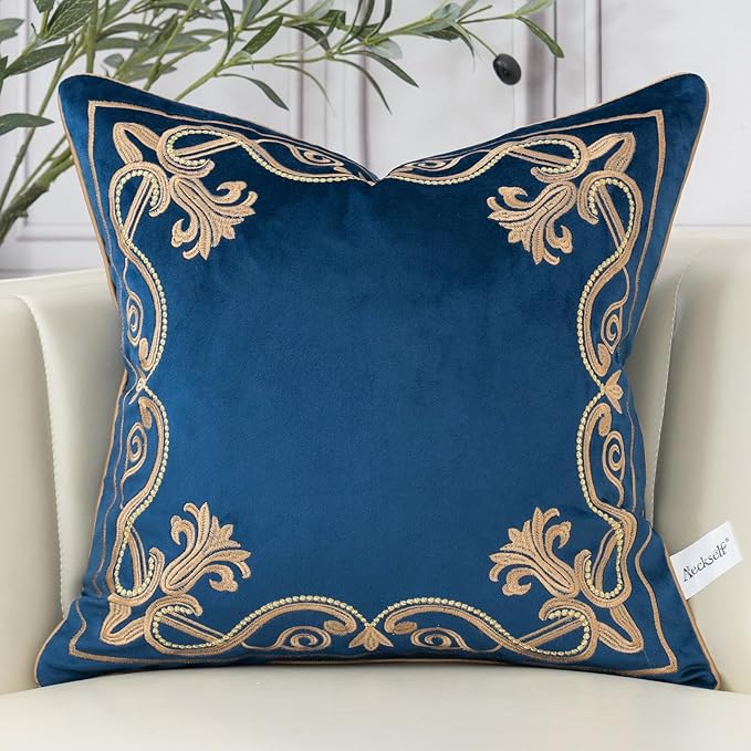 Aeckself European Floral Pillow Cover 24x24 Inch, Large Luxury Velvet by AECKSELF