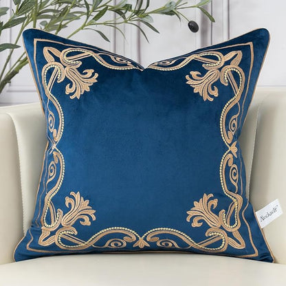 Aeckself European Floral Pillow Cover 20x20 Inch, Luxury Velvet Embroidered by AECKSELF