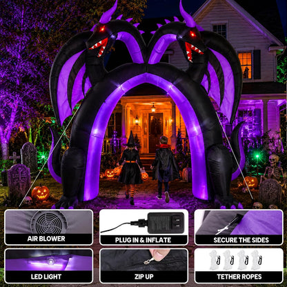 10FT Halloween Inflatable Dragon Archway, Double Headed Walk Through Decor