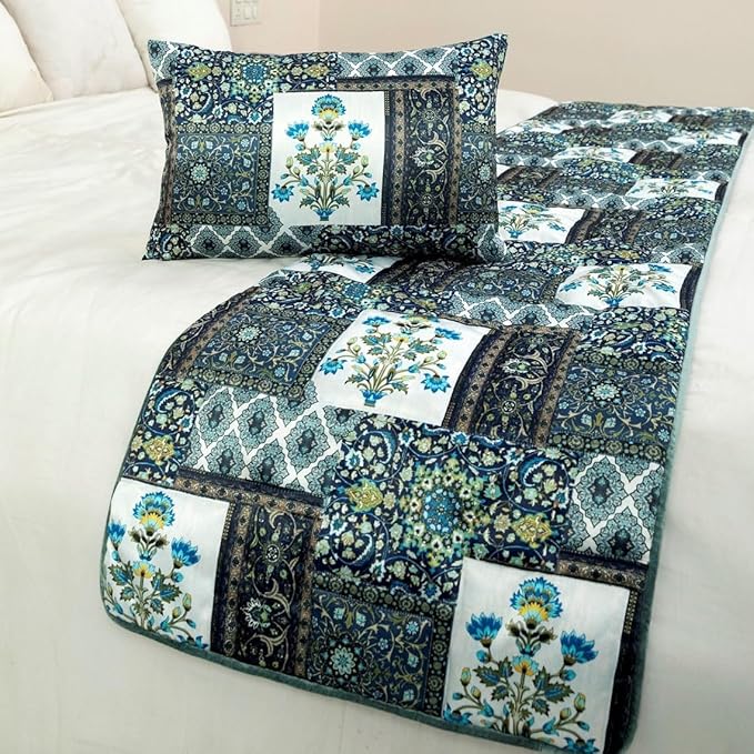 The HomeCentric King/Queen/Twin Blue Designer King 90"x18" Bed Runner Without - Image 4