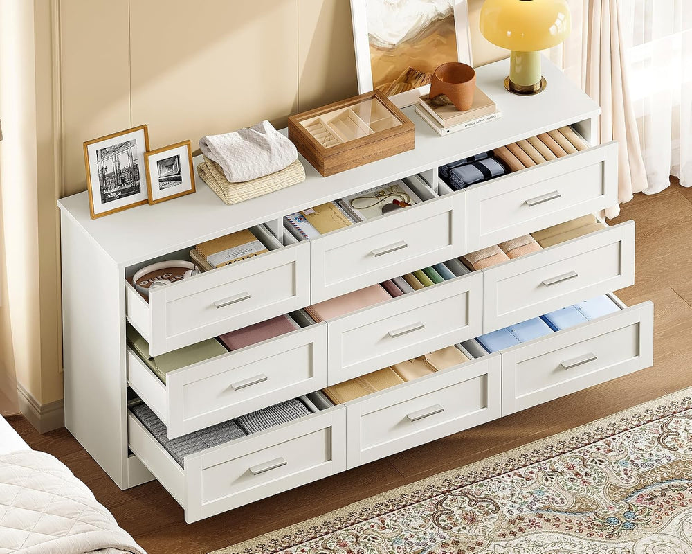 TEENFON 57.1"W White Dresser for Bedroom, Modern 9 Drawer Dresser with M...