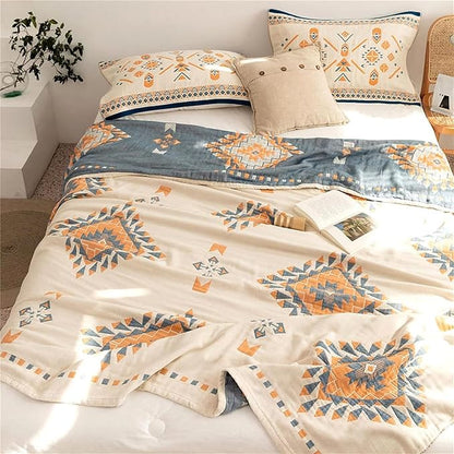 100% Cotton Throw Blankets for Couch Bed Chair Sofa, Cotton Quilt Throw Woven by MSGKVHomeTextiles