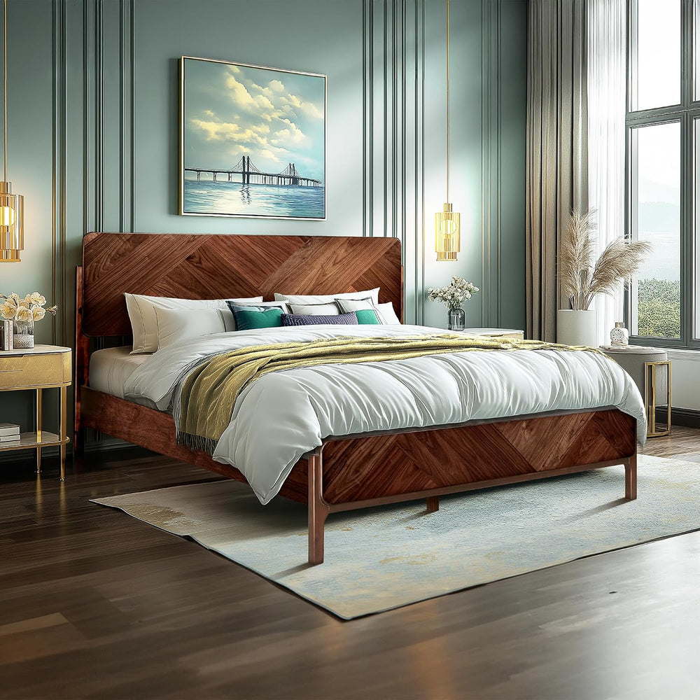 Bifrost King Solid Wood Bed Frame with Headboard & Footboard, Walnut