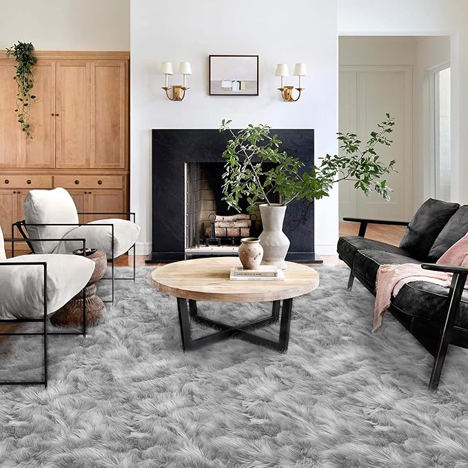 Latepis Area Rugs 10x14 Living Room Washable Rugs Grey Faux Sheepskin Fur - Image 2