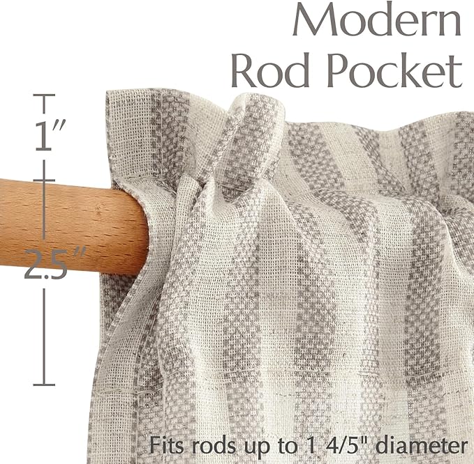 jinchan Striped Linen Kitchen Curtains 36 Inches Tier Curtains Farmhouse Modern - Image 7