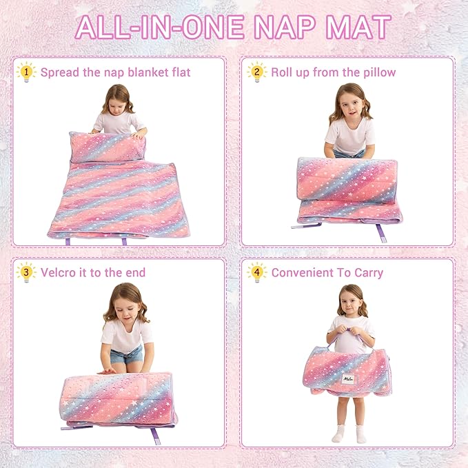 Toddler Nap Mat with Pillow and Blanket, Extra Large Rolled Napping Mats - Image 9