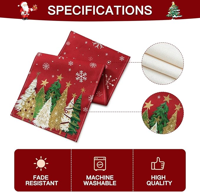 OTOSTAR Snowflakes and Christmas Tree Table Runner, Xmas Seasonal Winter - Image 7