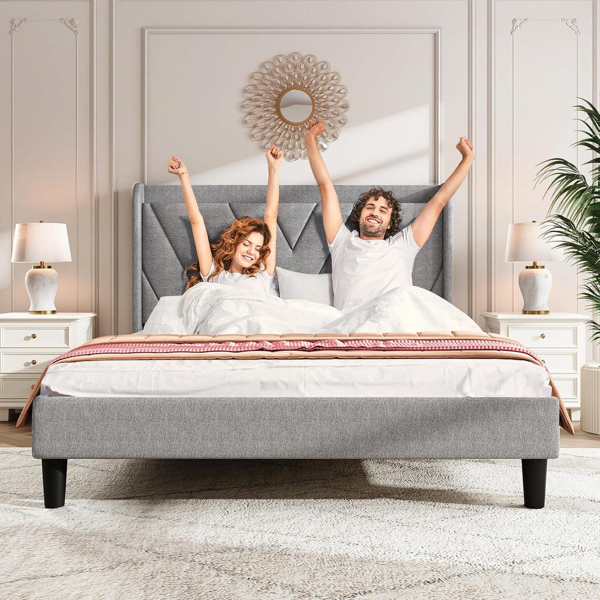koorlian queen bed frame with headboard, adjustable upholstered, view 9