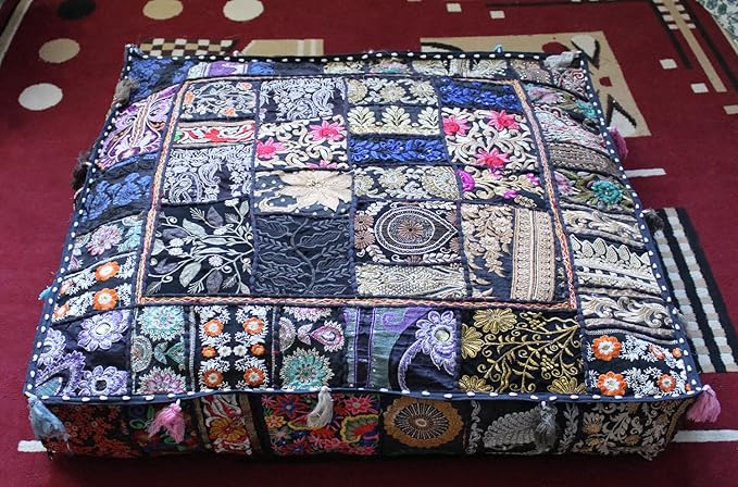 CRAFT KALA Indian Square Patchwork Traditional Pouf Cover Indian Living Room - Image 9