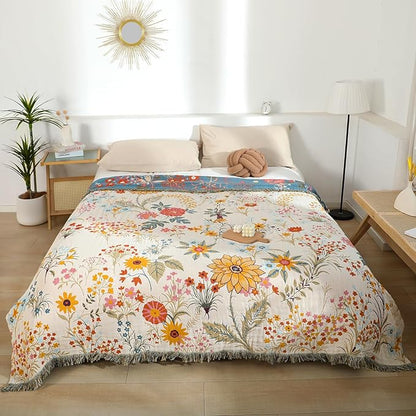 MSGKV Boho Throw Blanket for Couch Chair 100% Cotton Floral Blanket 50"x60" - Image 5