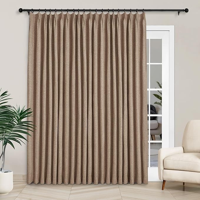 Macochico 120”Wx102”L 100% Blackout Linen Curtains Pinch Pleated Thermal Panels by Macochico