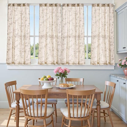 jinchan Floral Kitchen Curtains 54 Inch Linen Tier Curtains Farmhouse Cafe Half - Image 8