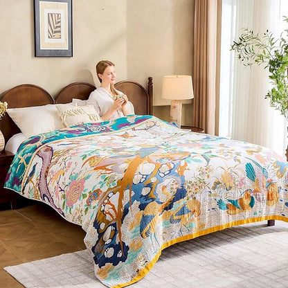 Fall Throw Blanket for Couch, 100% Cotton Muslin Breathable Woven Farmhouse - Image 9