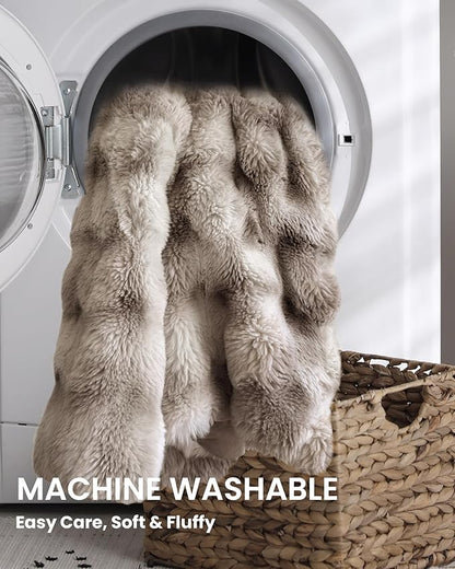 Ultra Soft Cozy Faux Fur Throw Blanket, Fuzzy Plush Thick Bubble Blanket - Image 5