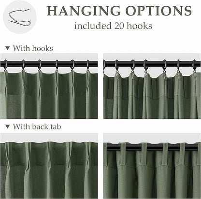 Olive Green Pinch Pleat Linen Curtains 45 Inch Long - Image 5