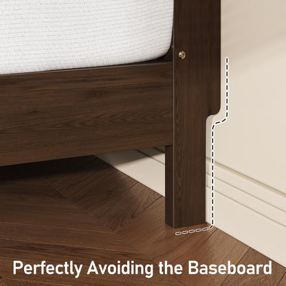 lifezone queen bed frame with headboard, solid wood showing dimensions