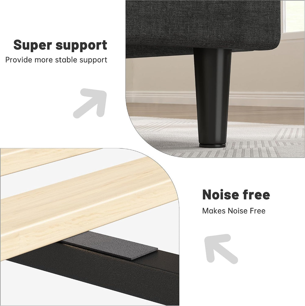 EnHomee King Size Bed with Upholstered Headboard & Charging Station