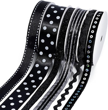 LaRibbons Black Ribbons for Crafts 6 Rolls Assorted Black Ribbons by LaRibbons