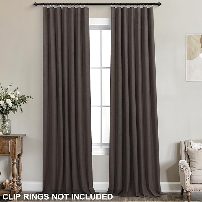 KOUFALL Brown Curtains 96 Inches Long 2 Panels Set Black Out Linen Blackout - Image 4