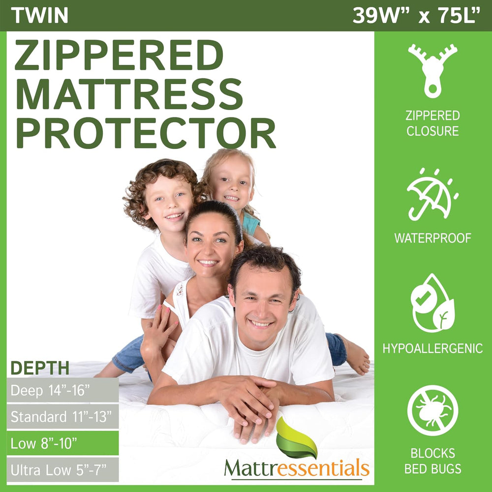 Zippered Twin Mattress Protector (8"-10" Depth) - Bed Bug Waterproo...