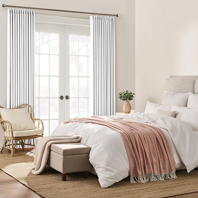 KEQIAOSUOCAI Pleated White Curtains 63 Inches Long, Half Blackout Room - Image 4