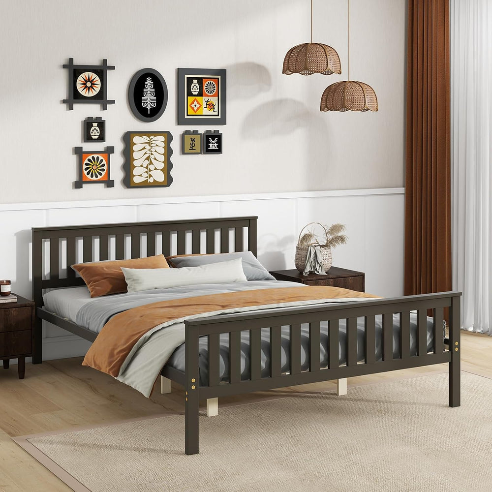GIANTEX Queen Size Wood Platform Bed Frame, Mid Century Queen Bed Frame with ...