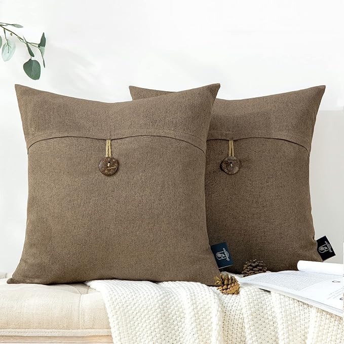 Phantoscope Pack of 2 Farmhouse Throw Pillow Covers Premium Coconut Button by Phantoscope