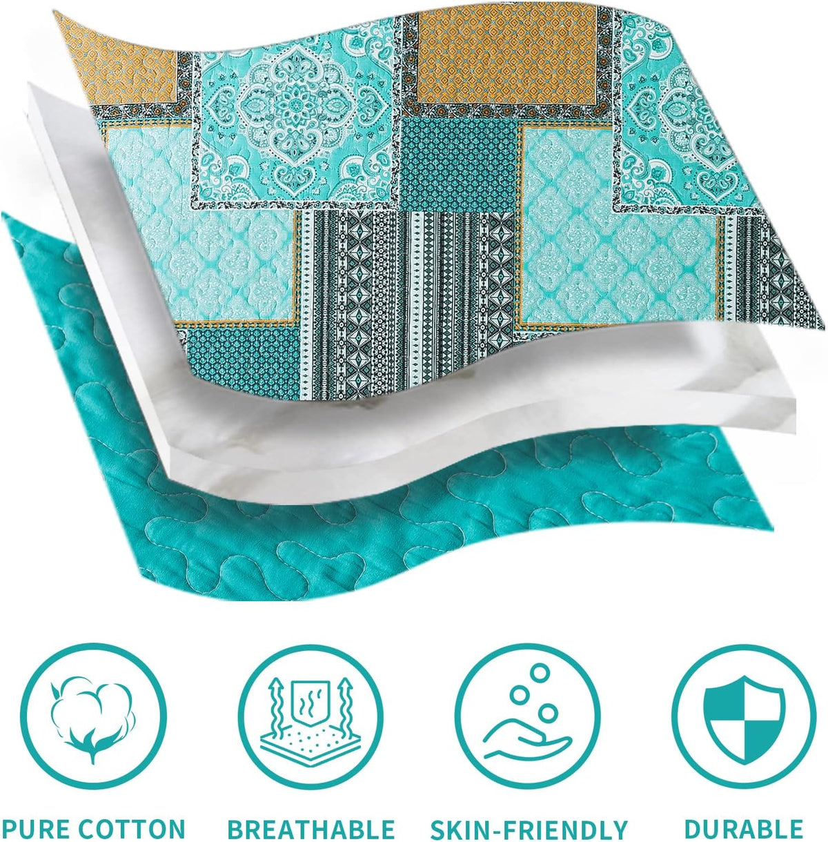 bedifany 3 pieces cotton king size quilt sets showing dimensions