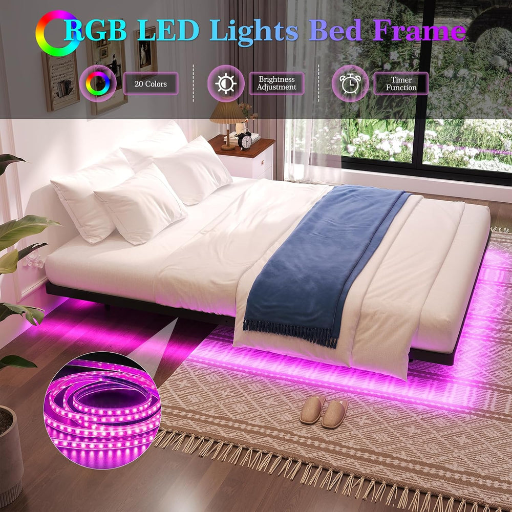 Floating Bed Frame King Size, King Bed Frame with Smart LED Lights