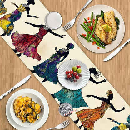 African Women Table Runner Colorful Tribal Dancing Lady Art Table Runner - Image 8