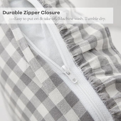 2 Pack Grey White Plaid Ruffle Gingham Lumbar Pillow Covers, 100% Washed Cotton - Image 5