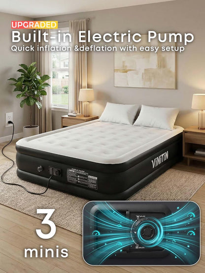 queen air mattress with built-in pump, 16" elevated shown in use