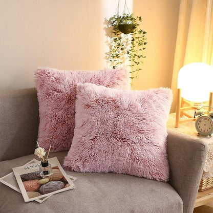 XeGe Cozy Faux Fur Throw Pillow Covers, Zippered Fluffy Cushion Covers by XeGe