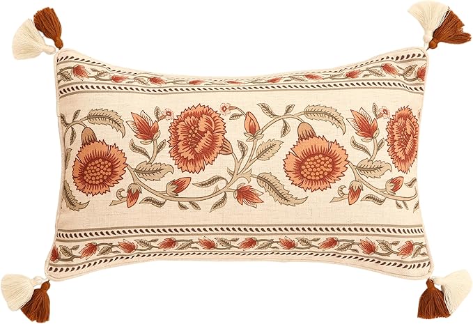 ISAENNE Design Linen Rectangle Vintage Throw Pillow Covers 12"x20", Brick Red by Isaennehomedecoration