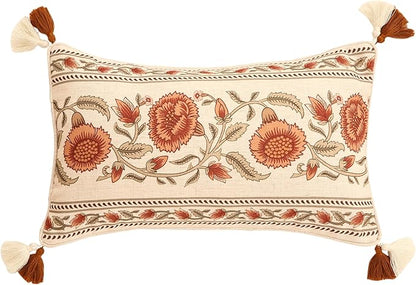 ISAENNE Design Linen Rectangle Vintage Throw Pillow Covers 12"x20", Brick Red by Isaennehomedecoration
