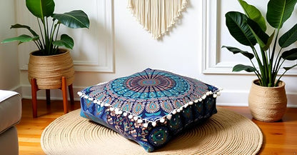 CRAFT KALA Blue Peacock Large Hippie Mandala Meditation Floor Ottoman Pillow - Image 3