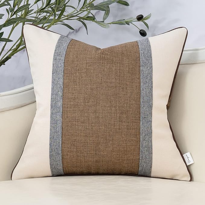 Yangest Patchwork Pillow Cover 20x20 Inch Luxury Cotton and Linen Cushion Cover by Yangest