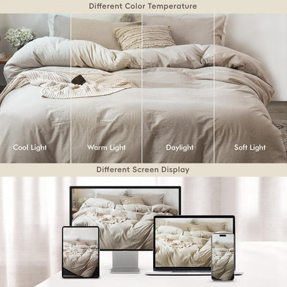 moomee duvet cover set 100% washed cotton linen on a desk or shelf