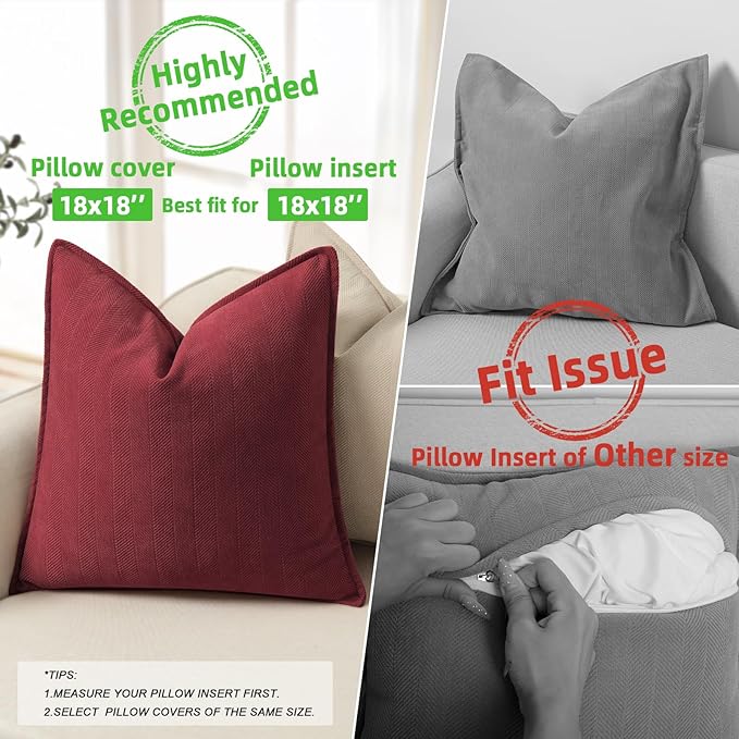 ZWJD Burgundy Pillow Covers 18x18 Set of 2 Chenille Throw Pillow Covers - Image 3