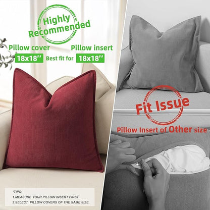 ZWJD Burgundy Pillow Covers 18x18 Set of 2 Chenille Throw Pillow Covers - Image 3