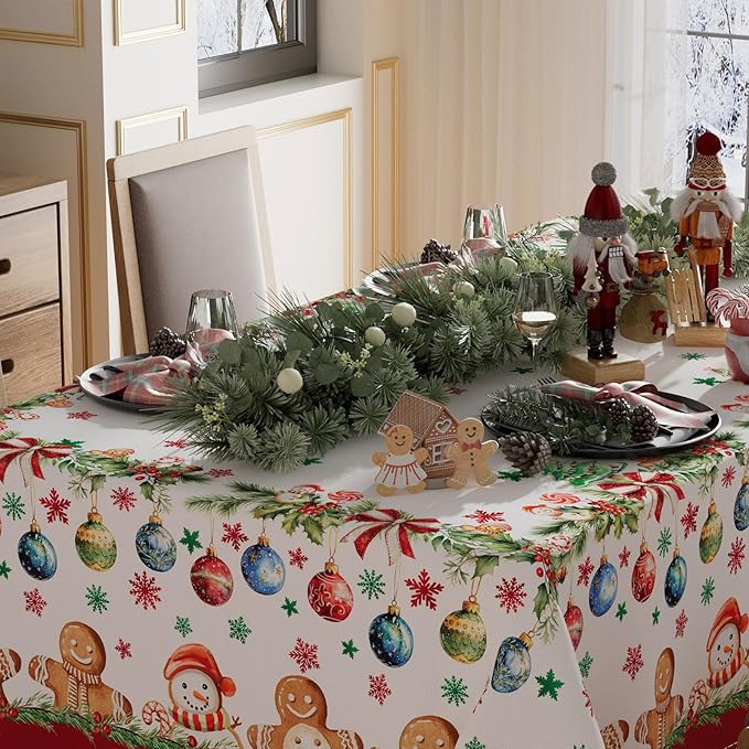 XCHI Gingerbread Man Snowman Tree Winter Tablecloth Rectangle Christmas Table - Image 3