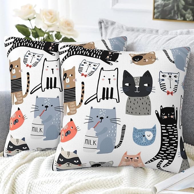 Throw Pillow Cover Case Funny Cats Pillow Covers 16x16 Inch Set of 2, Soft - Image 4