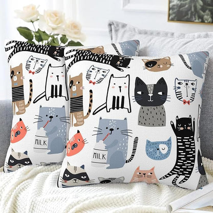 Throw Pillow Cover Case Funny Cats Pillow Covers 16x16 Inch Set of 2, Soft - Image 4