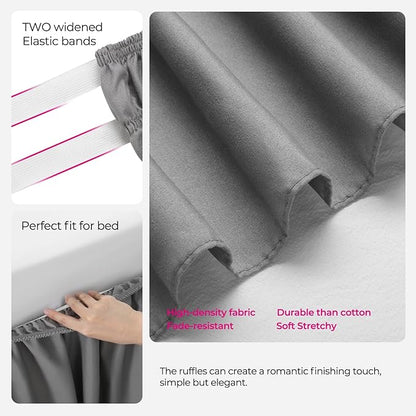 RIMELA Light Grey Bed Skirt Full Size 12 Inch Drop, Elastic Bed Skirting - Image 3