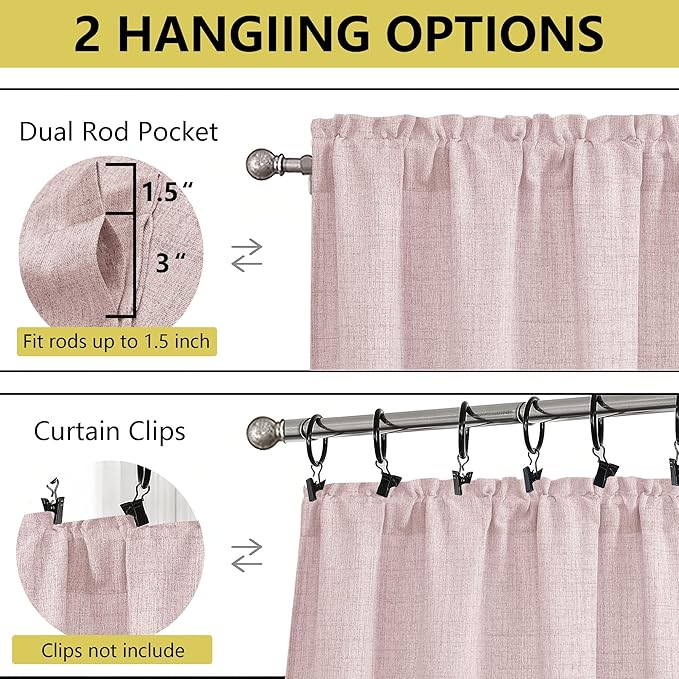 Blush Pink Kitchen Curtains 36 Inch Length 2 Panels, Light Filtering Farmhouse - Image 4