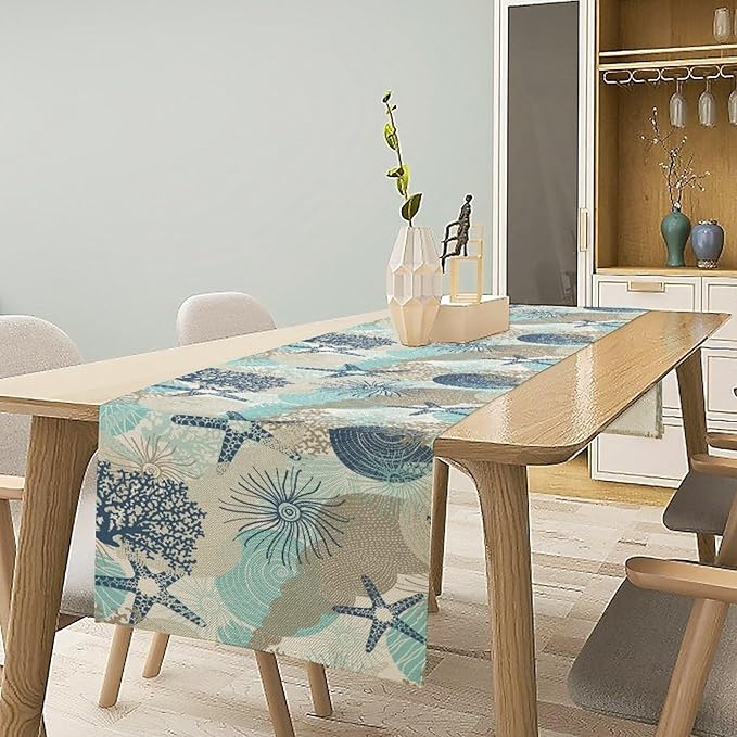 Ocean Starfish Table Runner, Coastal Coral Starfish Seaside Nautical Beach - Image 7