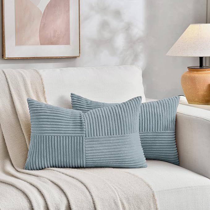 Fancy Homi Set of 2 Light Blue Long Lumbar Decorative Throw Pillow Covers 12x24 - Image 5
