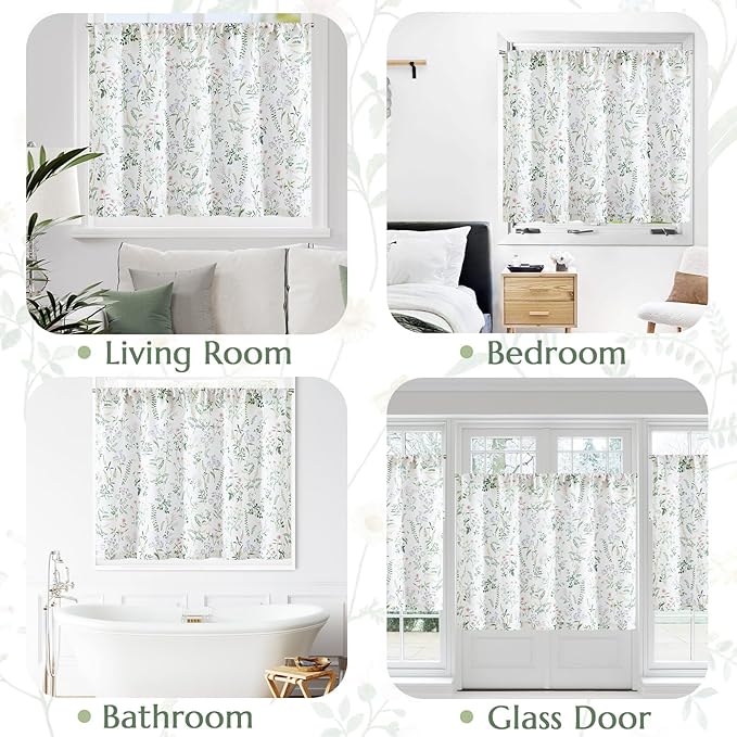 jinchan Spring Floral Kitchen Curtain Over Sink Farmhouse Linen Tier Curtain 24 - Image 3